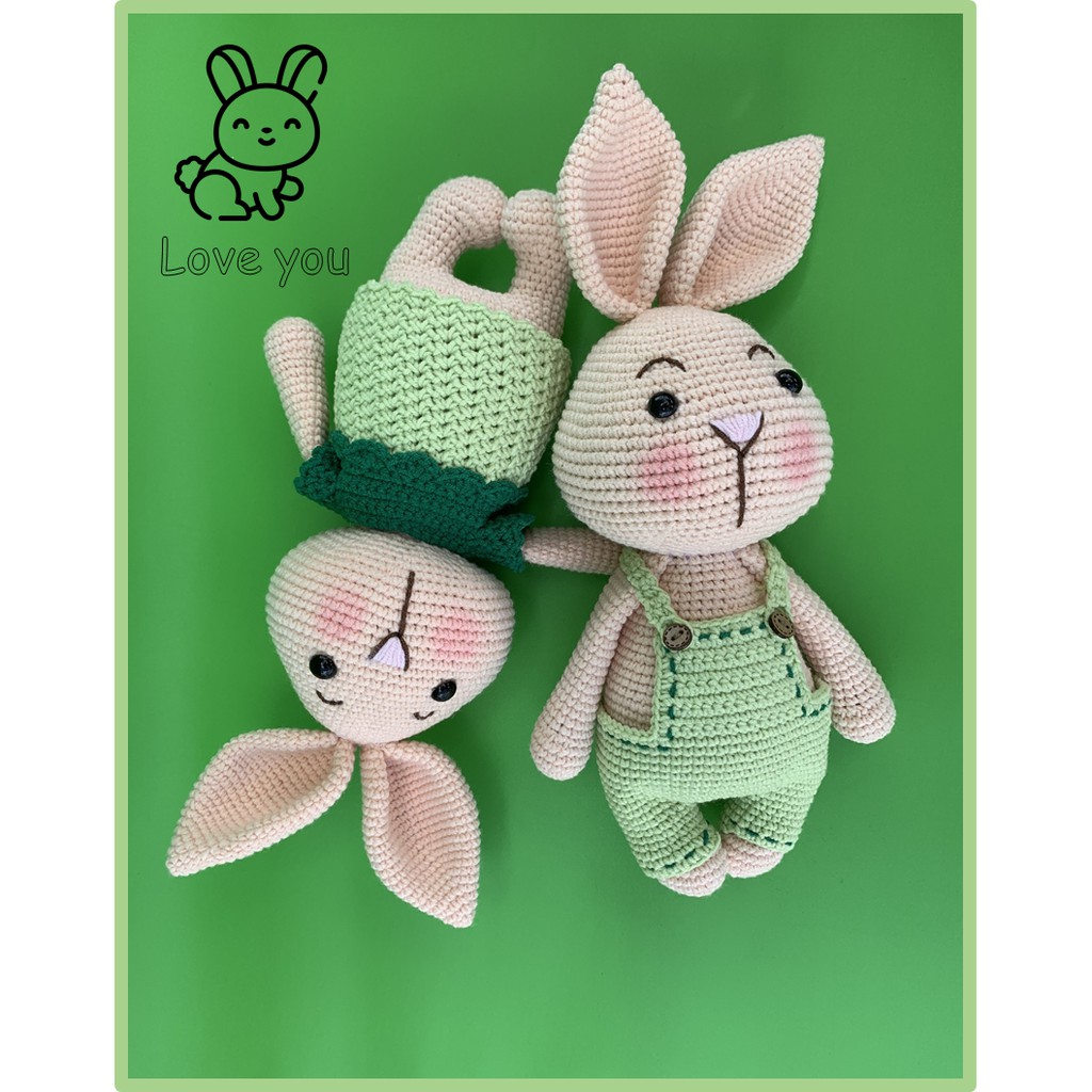 Đôi thỏ con móc len cao cấp Amigurumi