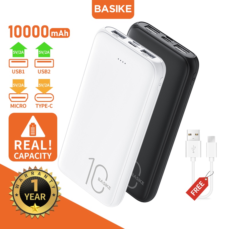 Sạc Dự Phòng 10000mAh BASIKE PT62 có hai đầu ra USB thích hợp cho iPhone và Android