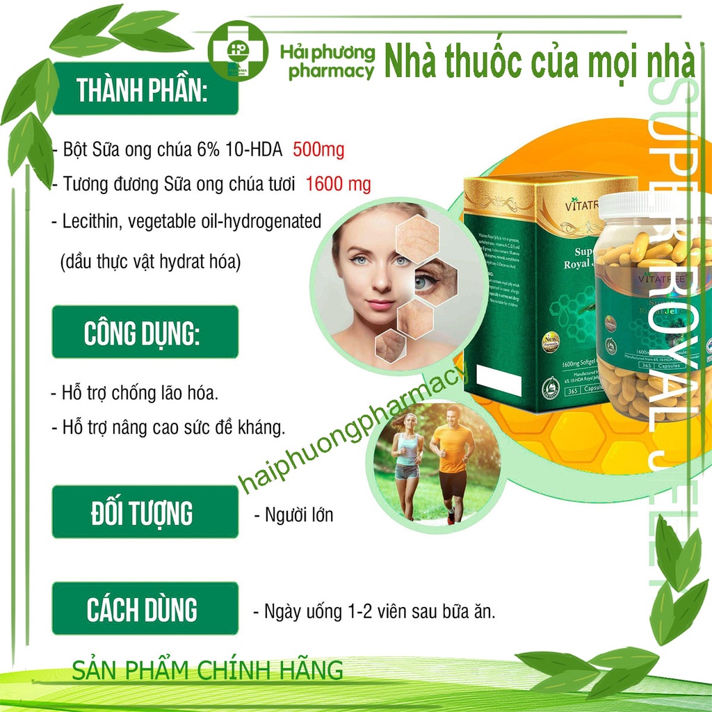 Sữa Ong Chúa VITATREE SUPER ROYAL JELLY 1600mg - Hộp 100 viên -Nhập khẩu ÚC