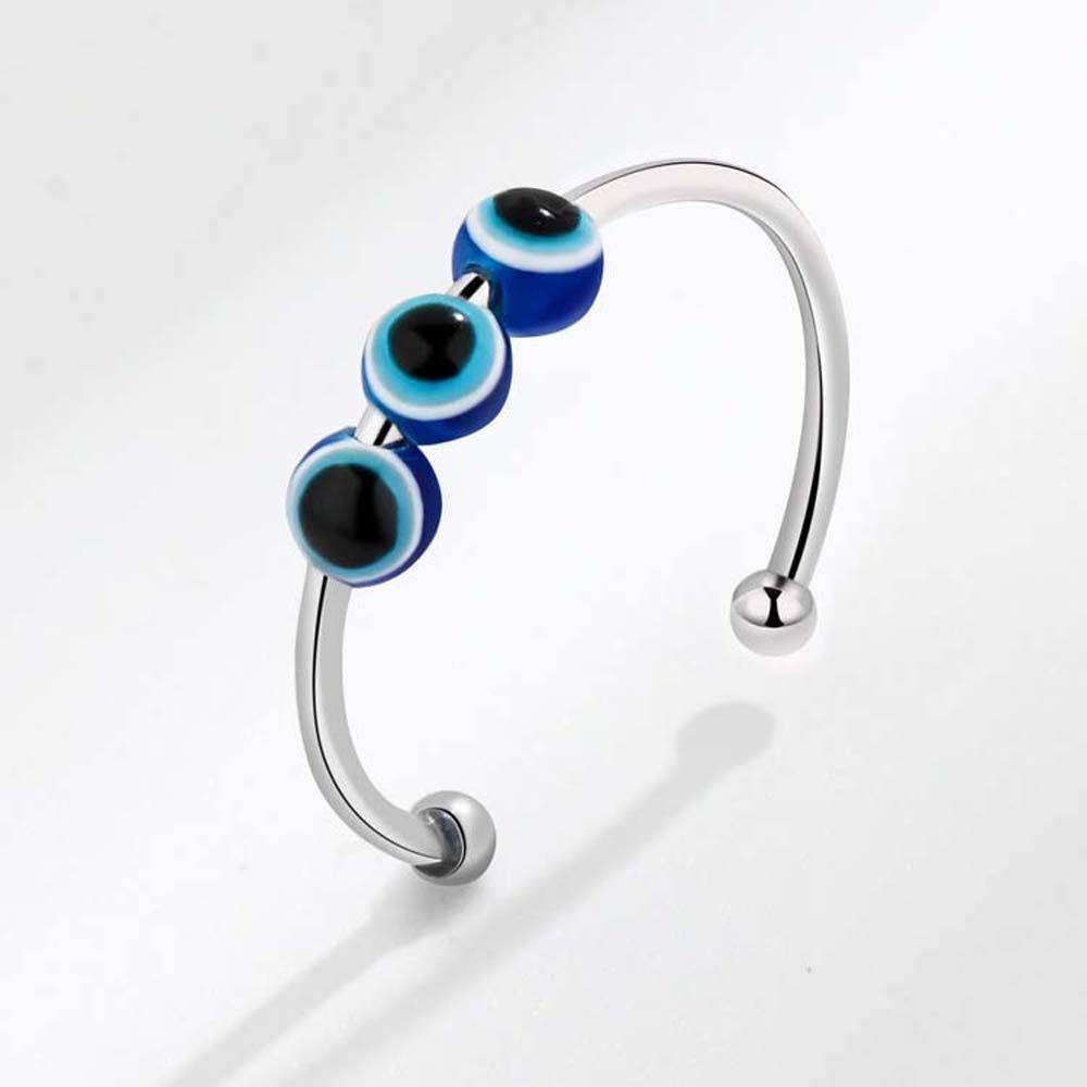 SOMEDAYZL Nhẫn Hở Đính Hạt Thủy Tinh Màu Xanh Dương / Bạc Xoay Được Giảm Căng Thẳng Cho Nữ