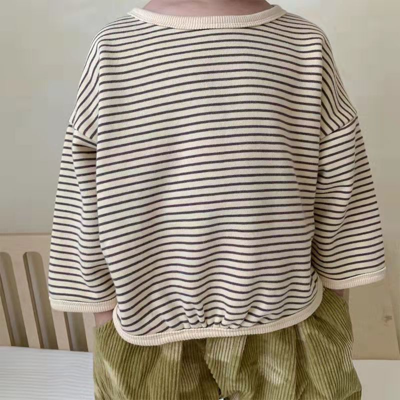 Áo Sweater Cotton Mỏng Dáng Rộng Kẻ Sọc Thời Trang Xuân Thu Cho Bé