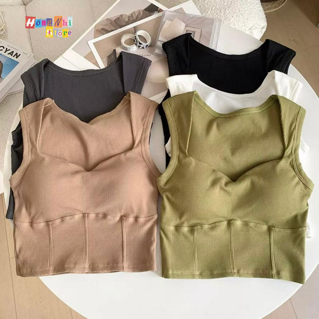 Áo Bra 2 Dây Croptop Cổ Chữ U Có Mút Nâng Ngực Thun Gân Co Giãn Cao Cấp Ulzzang