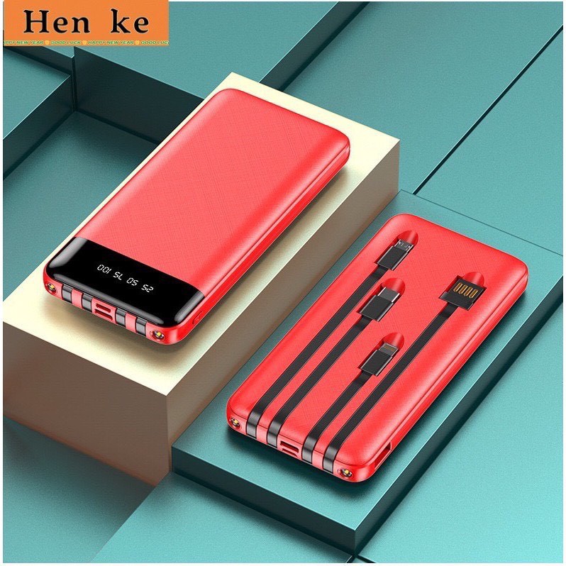 Sạc dự phòng đa năng có hỗ trợ sạc không dây chuẩn dung lượng 10000mah có sẵn 4 loại dây sạc