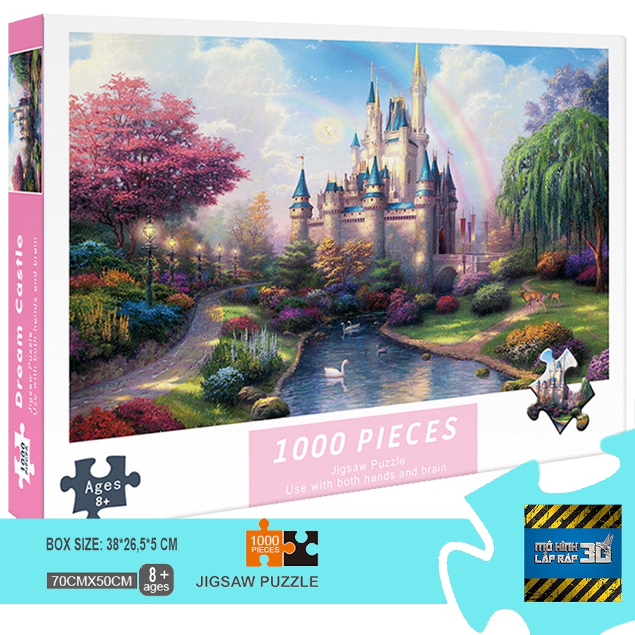 Bộ tranh ghép xếp hình 1000 miếng Jigsaw Puzzle Lâu đài công chúa Lọ Lem - Tranh xếp hình bằng giấy kích thước 75*50cm