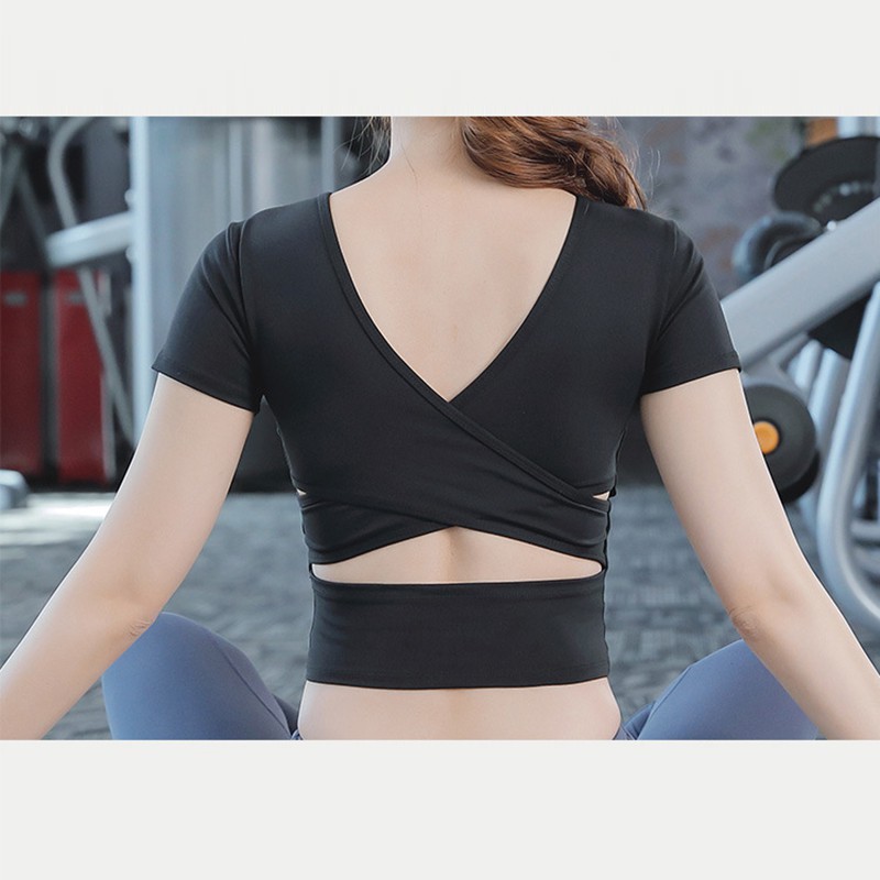 Áo tập gym, yoga nữ Louro kiểu áo croptop body cổ tim chéo lưng, hợp tập thể thao, zumba, yoga, gym, vải co giãn - LA90