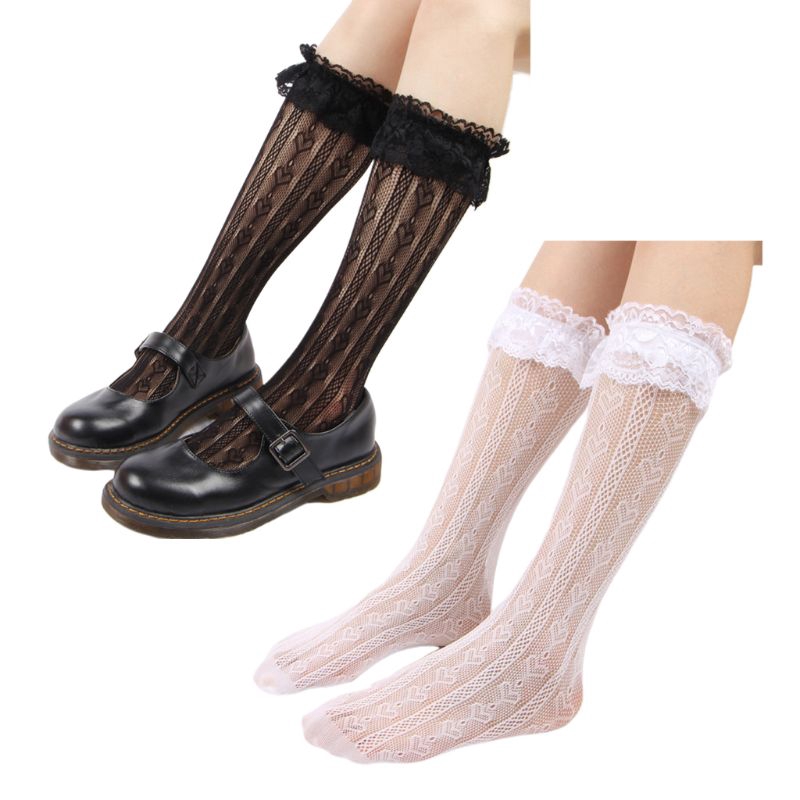 Tất Ren Cao Qua Gối Họa Tiết Trái Tim Phong Cách Lolita Quyến Rũ Cho Nữ