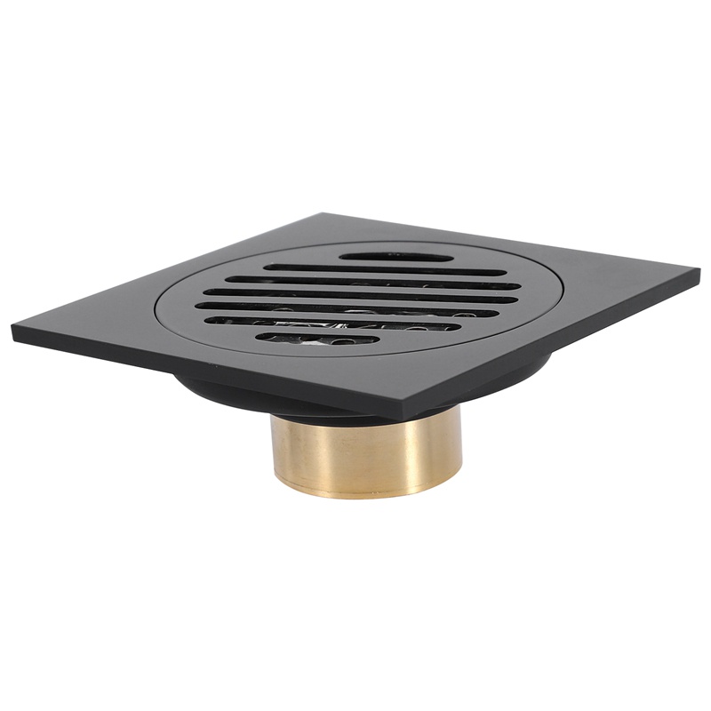 Nắp Cống Thoát Nước Sàn Nhà Hình Vuông 4 Inch Bằng Đồng Thau Chống Tắc Nghẽn Và Mùi Hôi Kèm Lưới Lọc Tóc Màu Đen Nhám