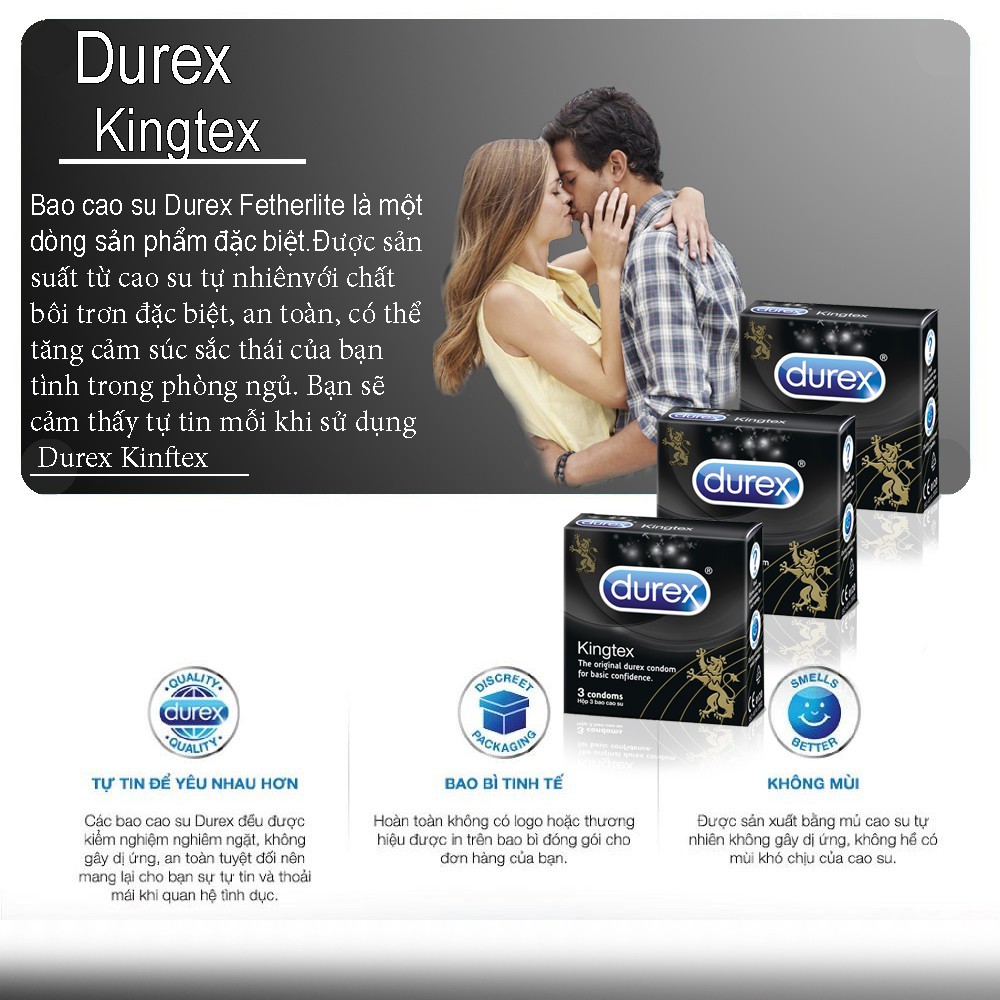 ComBo 3 Hộp Bao Cao Su Durex Kingtex|| Ôm Sát, Siêu Mỏng, Trơn, Không Mùi - Hàng nhập khẩu