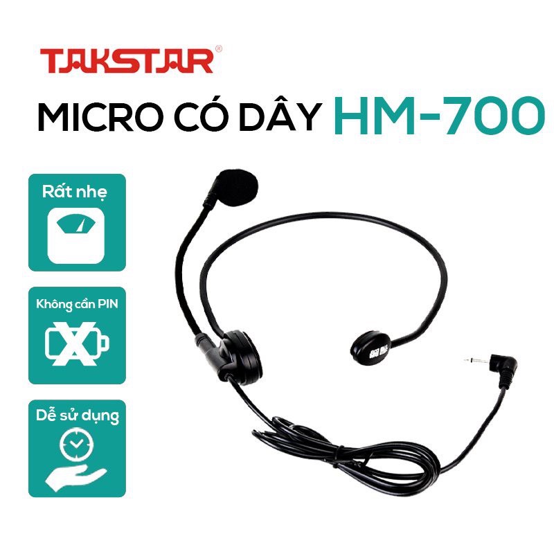 [CHINH HÃNG] Micro Đeo Tai TAKSTAR HM-700, Mic Trợ Giảng Có Dây Chuyên Nghiệp Kết Nối Với Mọi Loại Loa