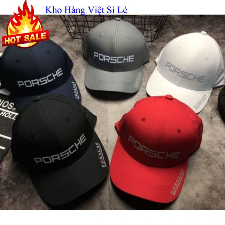 Mũ Nón Porsche ♥️FREESHIP♥️ Nón Kết Dù Lỗ Porsche Logo Nổi Thời Trang Phong Cách Nam Nữ Màu Đỏ Trắng Đen