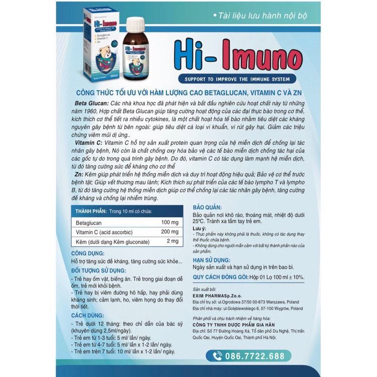 Siro Tăng Đề Kháng Hi Imuno Lọ 100ml