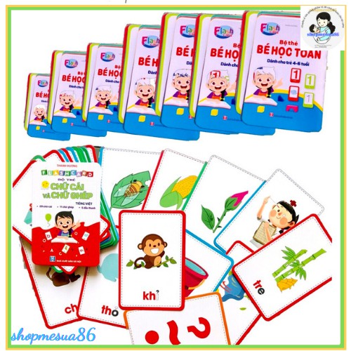 Bộ thẻ flashcard chữ ghép và chữ cái  bé học tiếng việt, bé học số, học toán, làm quen với con số (khổ lớn 10x15cm)