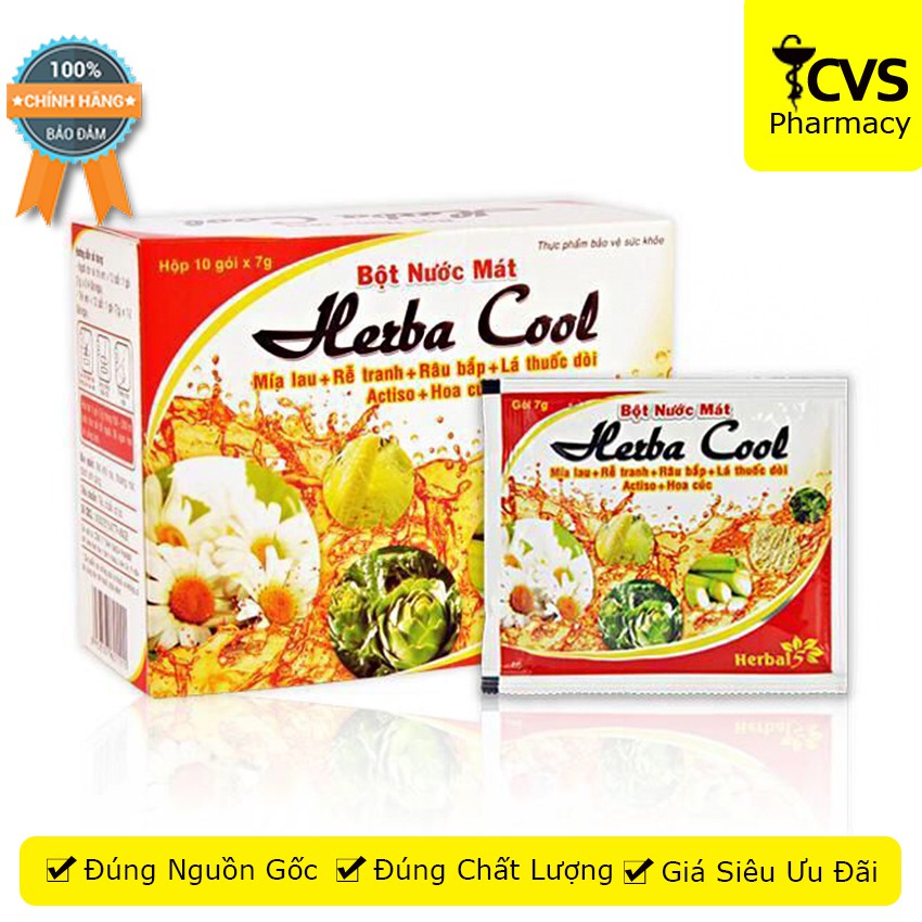 Bột nước mát Herba Cool hộp 10 gói - Thanh nhiệt, mát gan - cvspharmacy