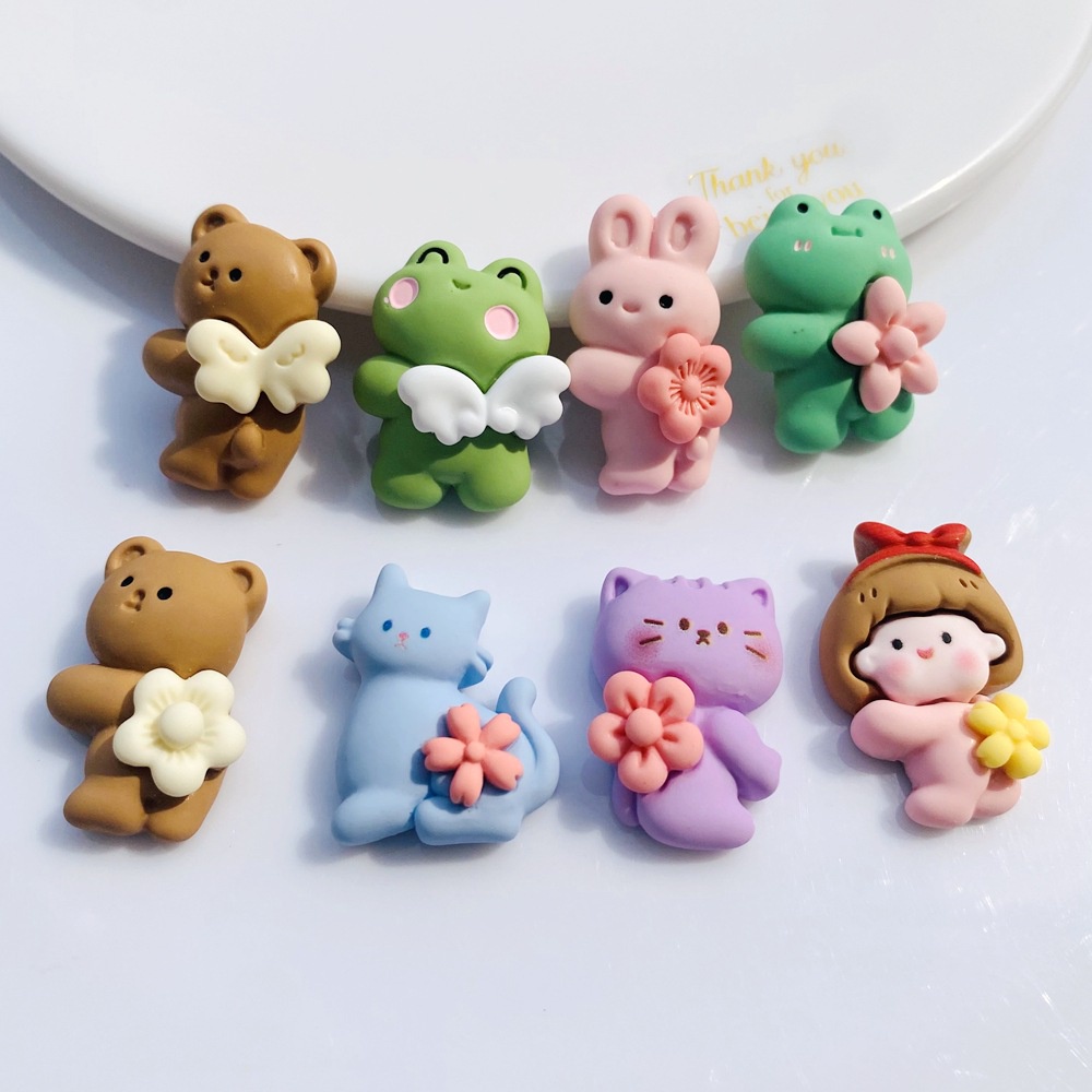 Set 10 Phụ Kiện Kẹp Tóc/Điện Thoại Bằng Nhựa Resin Hình Chú Gấu/Ếch/Bé Gái Dễ Thương DIY