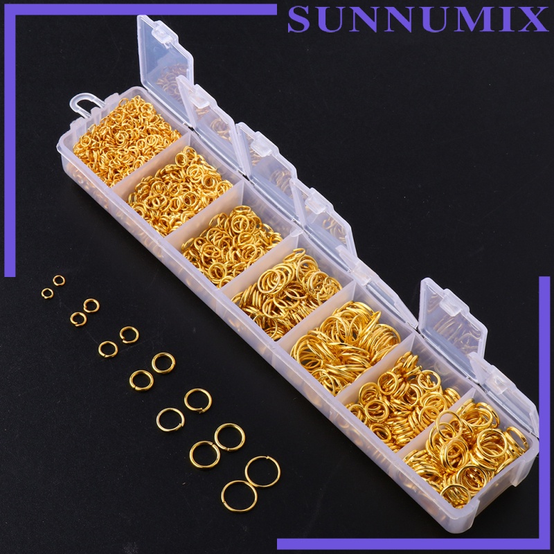 [SUNNIMIX]1500 Pcs Open Jump Rings Box Set for DIY Jewelry Making Finding Gold