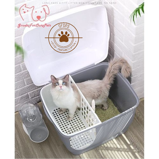 Nhà vệ sinh cho mèo kín có nắp, 2 ngăn chống văng cát tuyệt đối size lớn - 4pets official