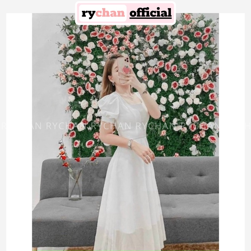 Đầm Trắng Dự Tiệc Cưới Cổ Vuông Tay Phồng Dáng Dài Xòe 2 Lớp Dày Dặn Cực Đẹp Màu Trắng [ẢNH THẬT CUỐI] - DX9820