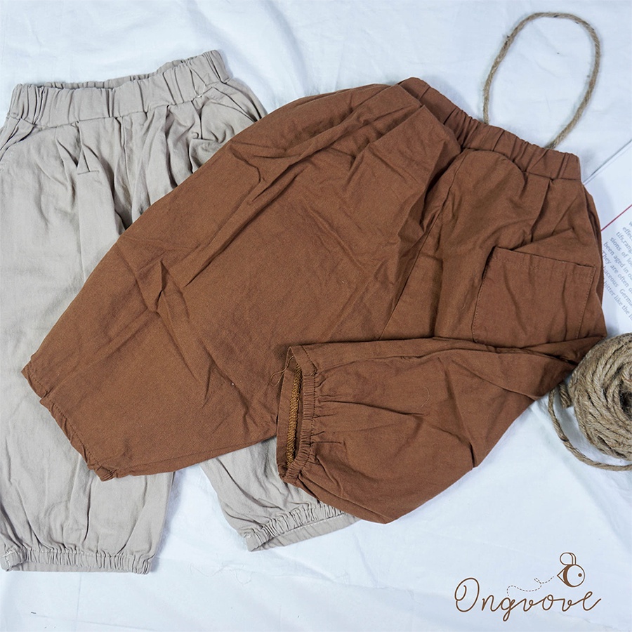 Quần dài dáng bomber cho bé ONGVOVE,Chất liệu thô bông hàn, dáng dài basic unisex cho cả bé trai và gái 695