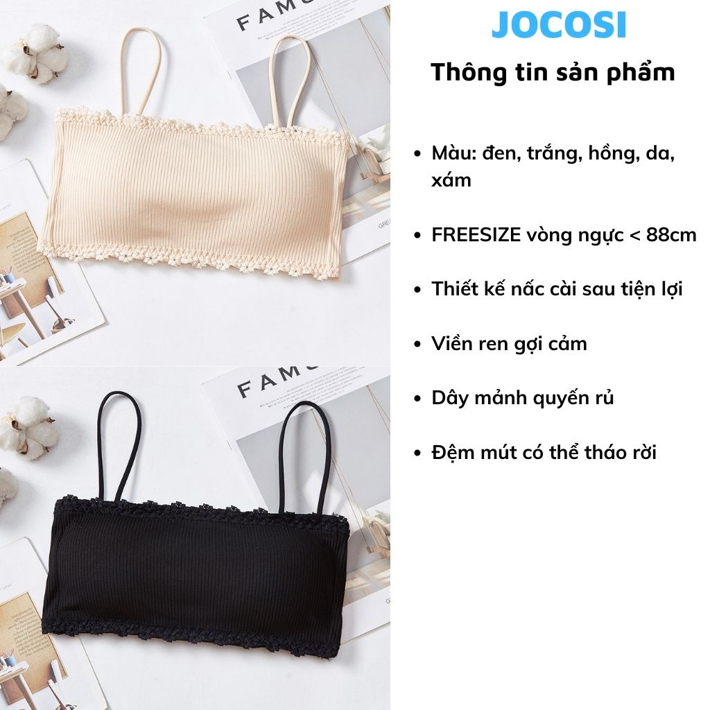 Áo bra nữ 2 dây đẹp viền ren, áo lót nữ không gọng có khuy cài sau JOCOSI B636