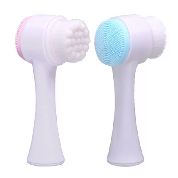 Cọ rửa mặt 2 đầu - Cọ mặt 2 đầu cọ lông mềm + gai silicon massage No.