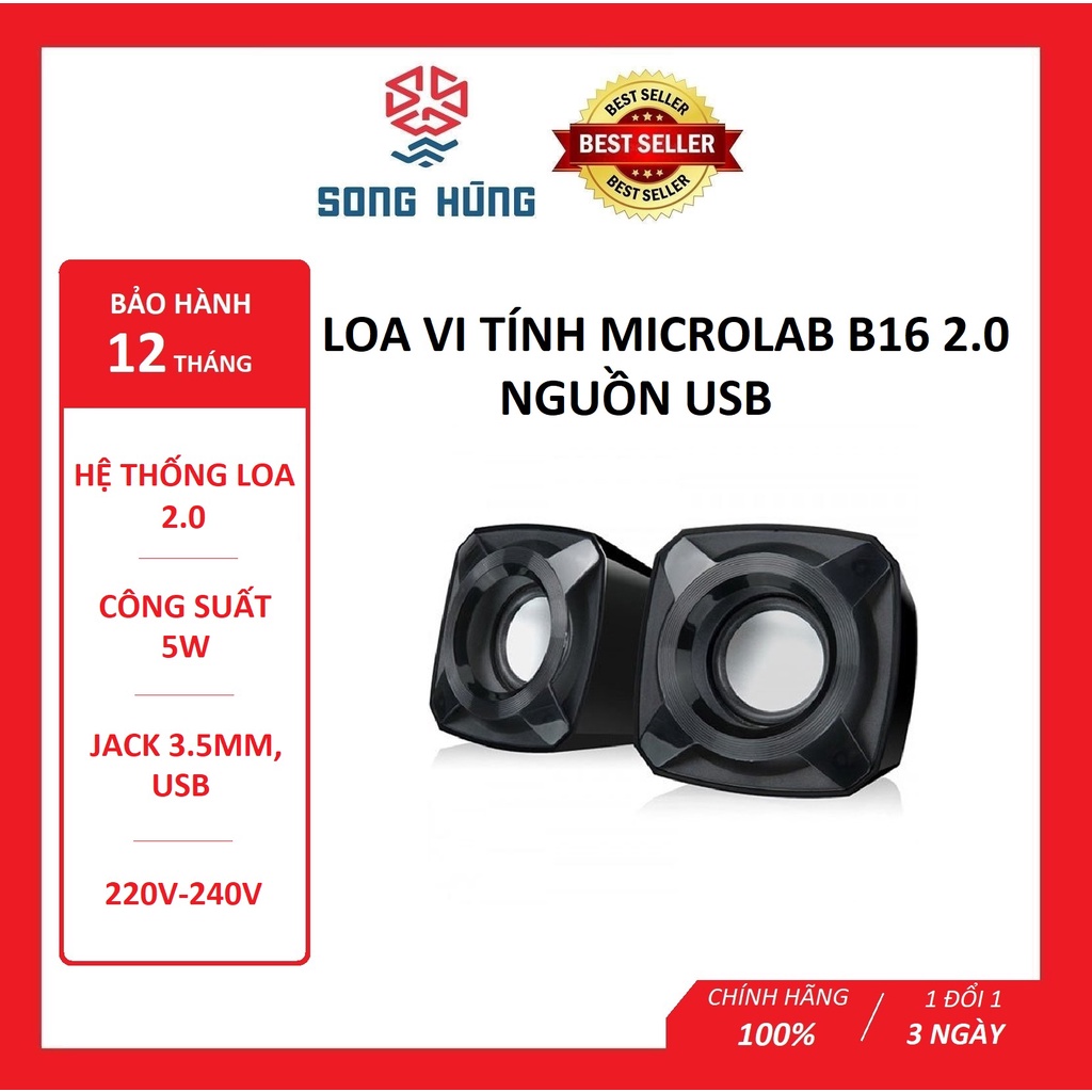 [Mã ELHACE giảm 4% đơn 300K] Loa Microlab B16 2.0, loa máy tính giá rẻ bảo hành chính hãng 12 tháng