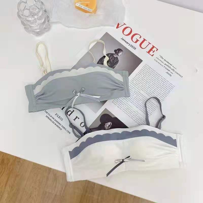 Thời trang đồ lót nữ Nhật Bản và Hàn Quốc kiểu mới thoải mái ngực nhỏ tập hợp trên đầu bộ sưu tập áo ngực mùa hè chống lóa mùa hè đơn mảnh