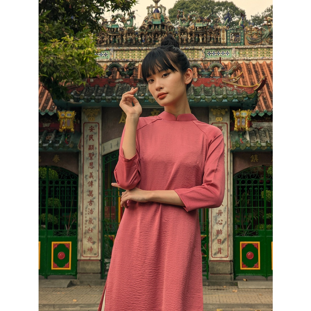 Set Áo Dài Rosemary Lụa Tây Thi Hồng Đất