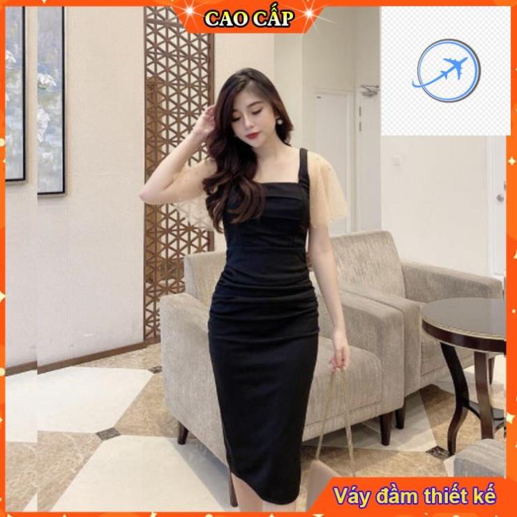 Váy nữ đầm nữ body cao cấp cổ vuông, tay lửng sang chảnh dự tiệc màu đen tạo nên vẻ đẹp quyến dũ cho phái đẹp
