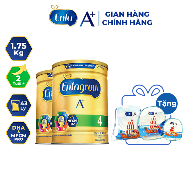 [Tặng bộ 3 túi] Combo 2 lon Sữa bột Enfa A+ 4 1750g [Date 09/2021]