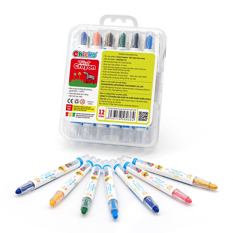 Bút Sáp Màu Xoay Twist Crayon DUKA 12 Màu - Hộp Nhựa