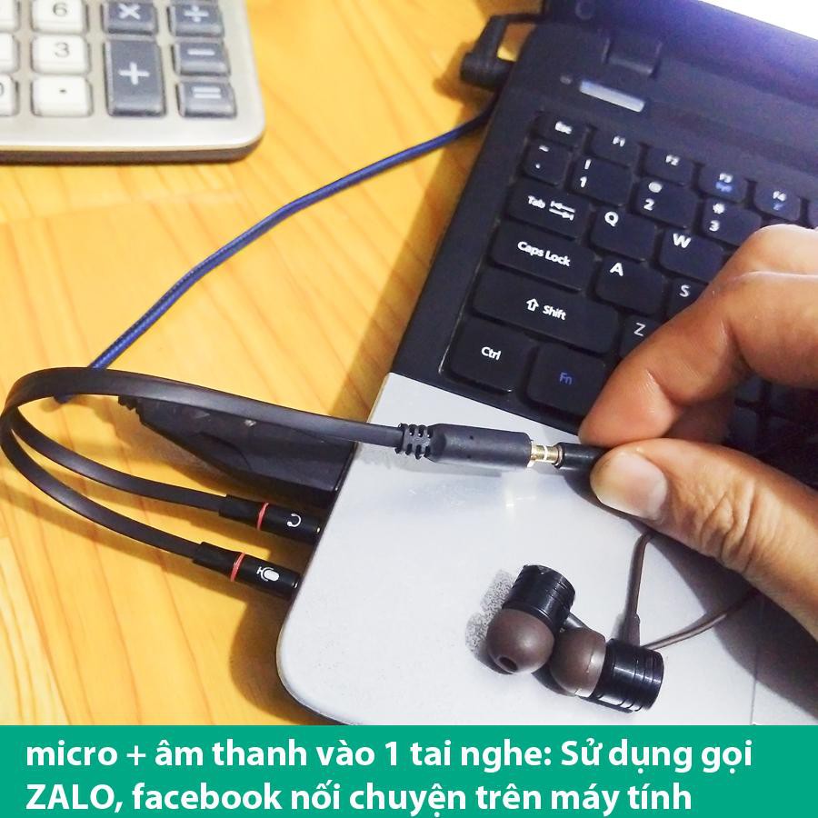 Cáp Gộp Micro + Âm Thanh vào 1 đầu 3.5mm Cho tai nghe để gọi thoại Za lo FB trên máy tính