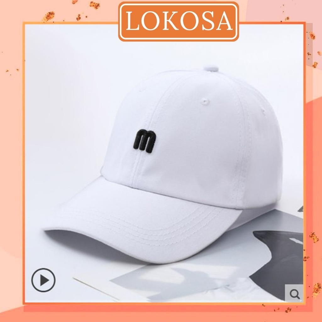 Mũ lưỡi trai M LOKOSA Nón kết nhung thêu chữ M phong cách Ulzzang nam nữ NO007