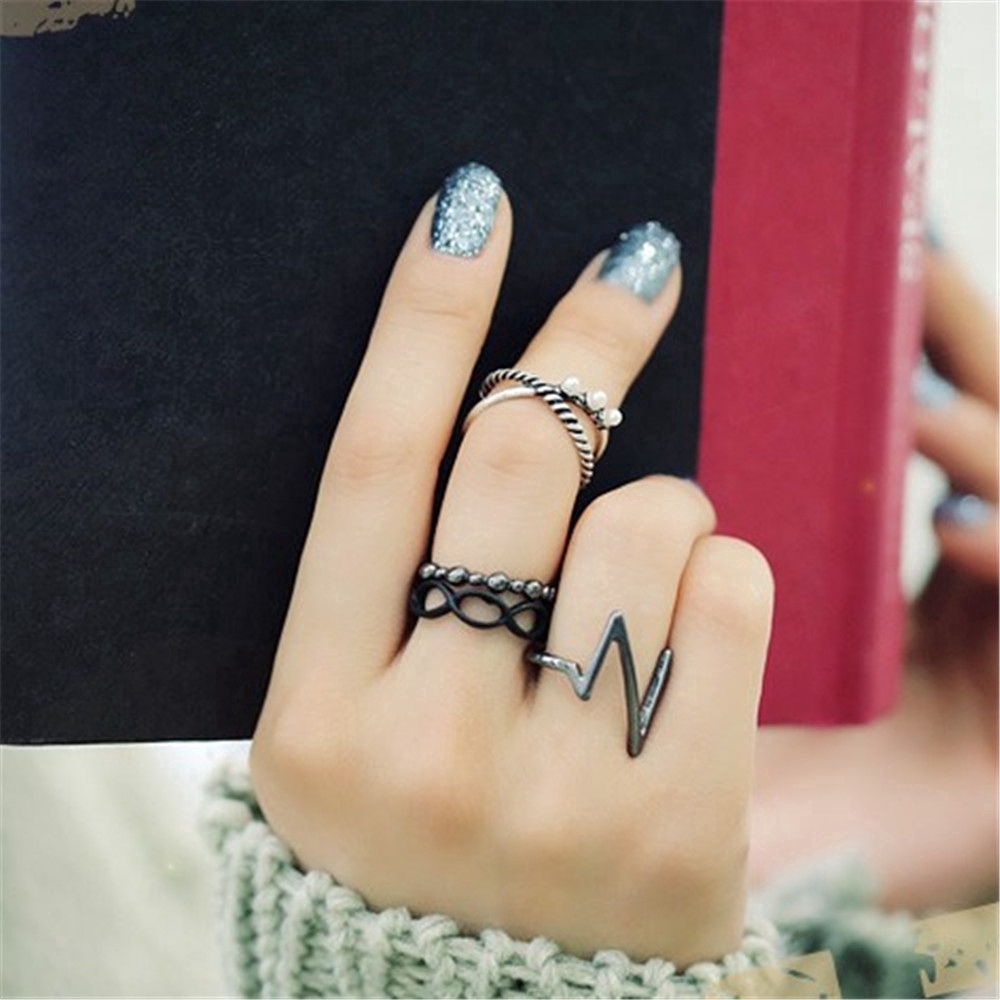 Set 4 nhẫn đôi sáng tạo phong cách retro độc đáo