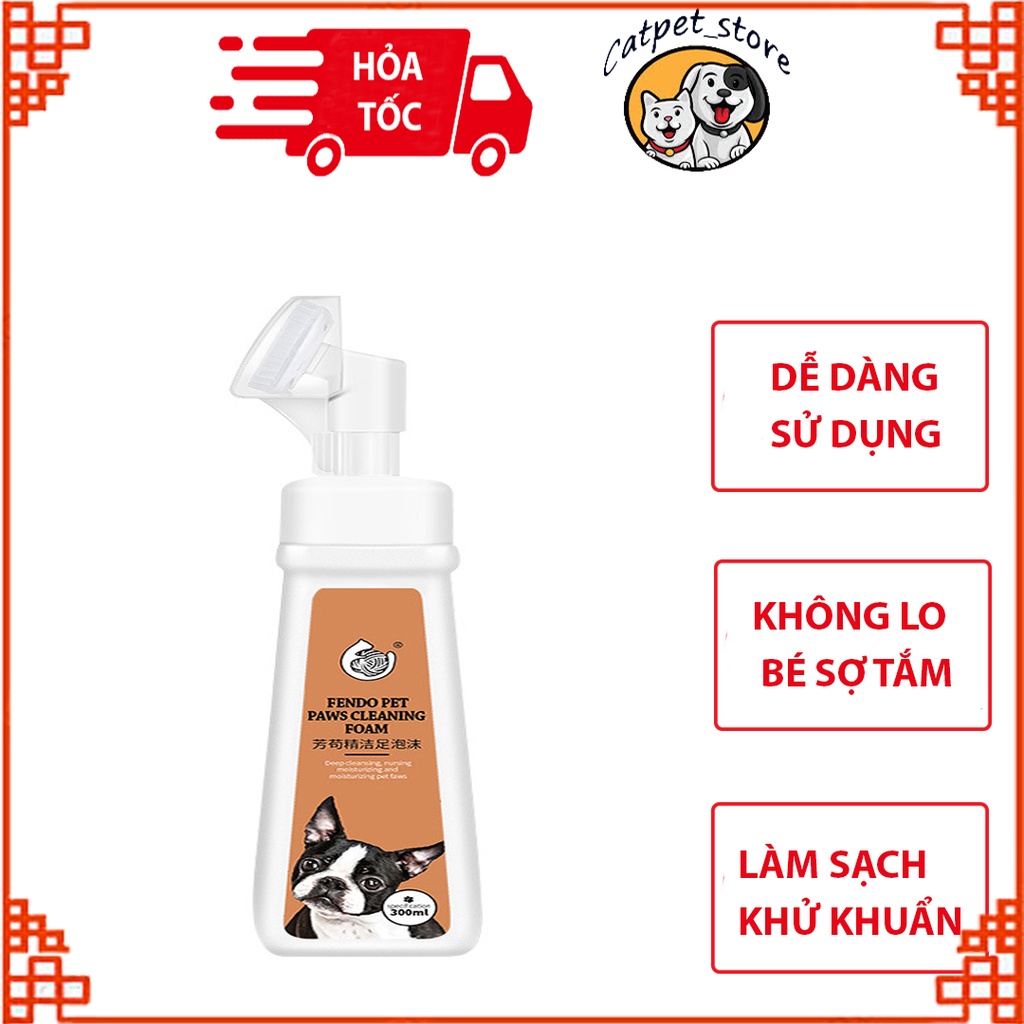 Bọt rửa  chân chó mèo,[Dung tích lớn gấp đôi 300ml] làm sạch,massage ,vệ sinh chân cho thú cưng
