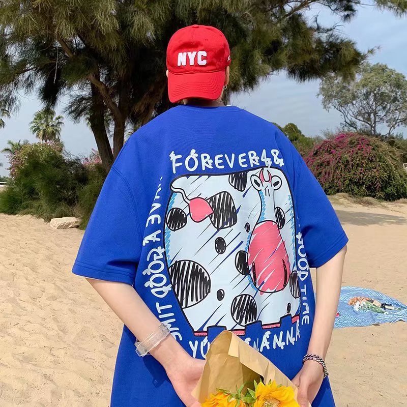 Áo Thun Tay Ngắn Dáng Rộng In Họa Tiết Hoạt Hình Phong Cách Hip Hop Hàn Quốc Thời Trang Mùa Hè Cho Nam