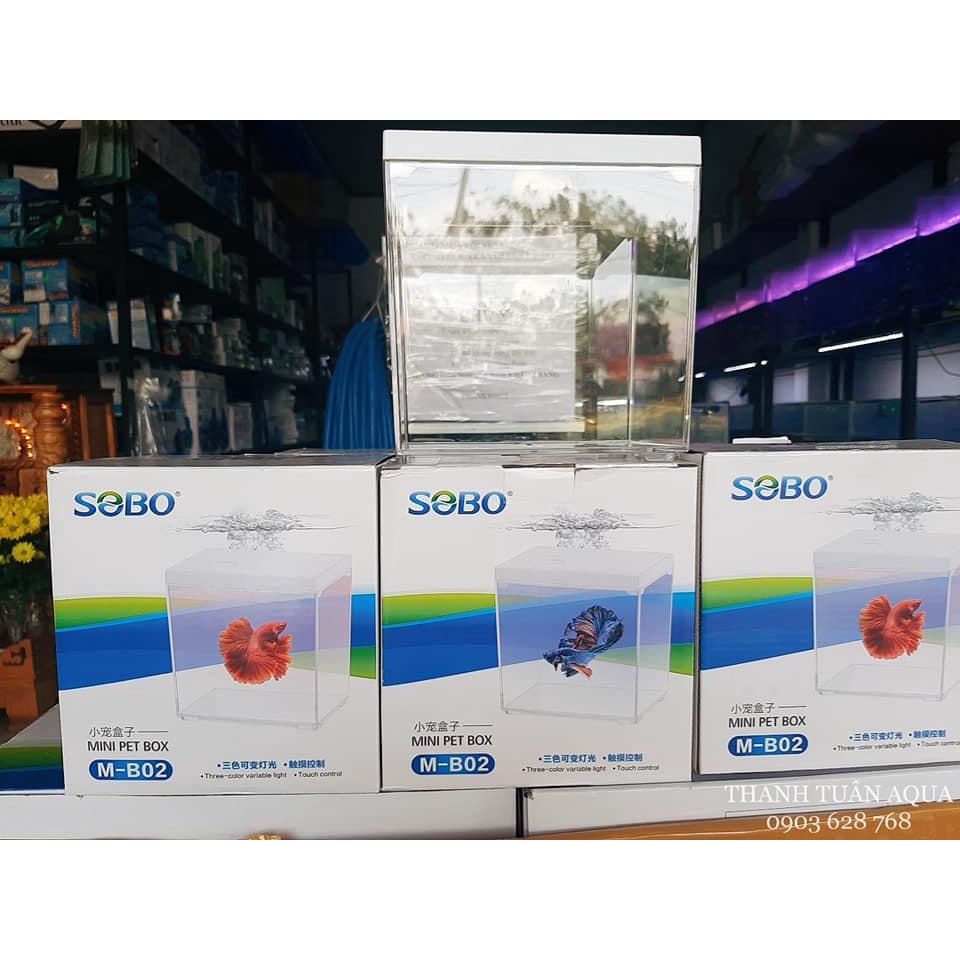 SOBO M-B02 - Mini Pet Box | Hồ Arcylic mini show cá Guppy/Betta có nắp và đèn chiếu sáng