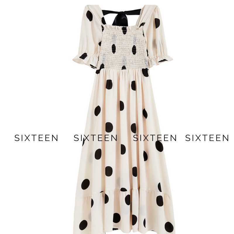 [Mã FAGREEN1505 giảm tới 30K đơn 99K] Đầm Nữ, Váy Nữ, Váy Chấm Bi Cổ Vuông Dáng Dài Điệu Đà Nữ Tính SIXTEEN. | BigBuy360 - bigbuy360.vn