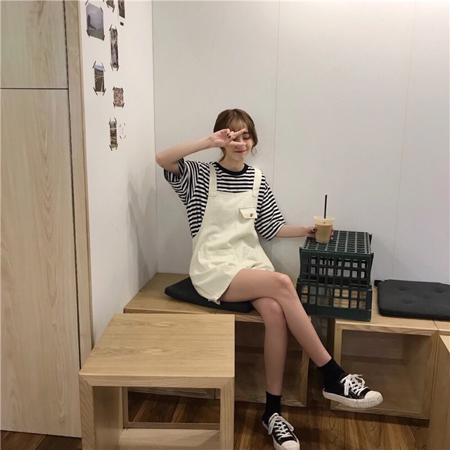 [KÈM ẢNH THẬT] yếm quần nữ kaki trắng túi trước ulzzang hàn quốc | BigBuy360 - bigbuy360.vn