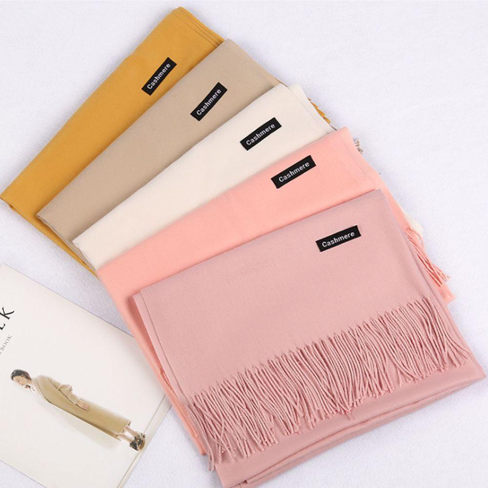 Khăn Choàng Cổ Dài Vải Cashmere Mềm Phối Tua Rua Thời Trang