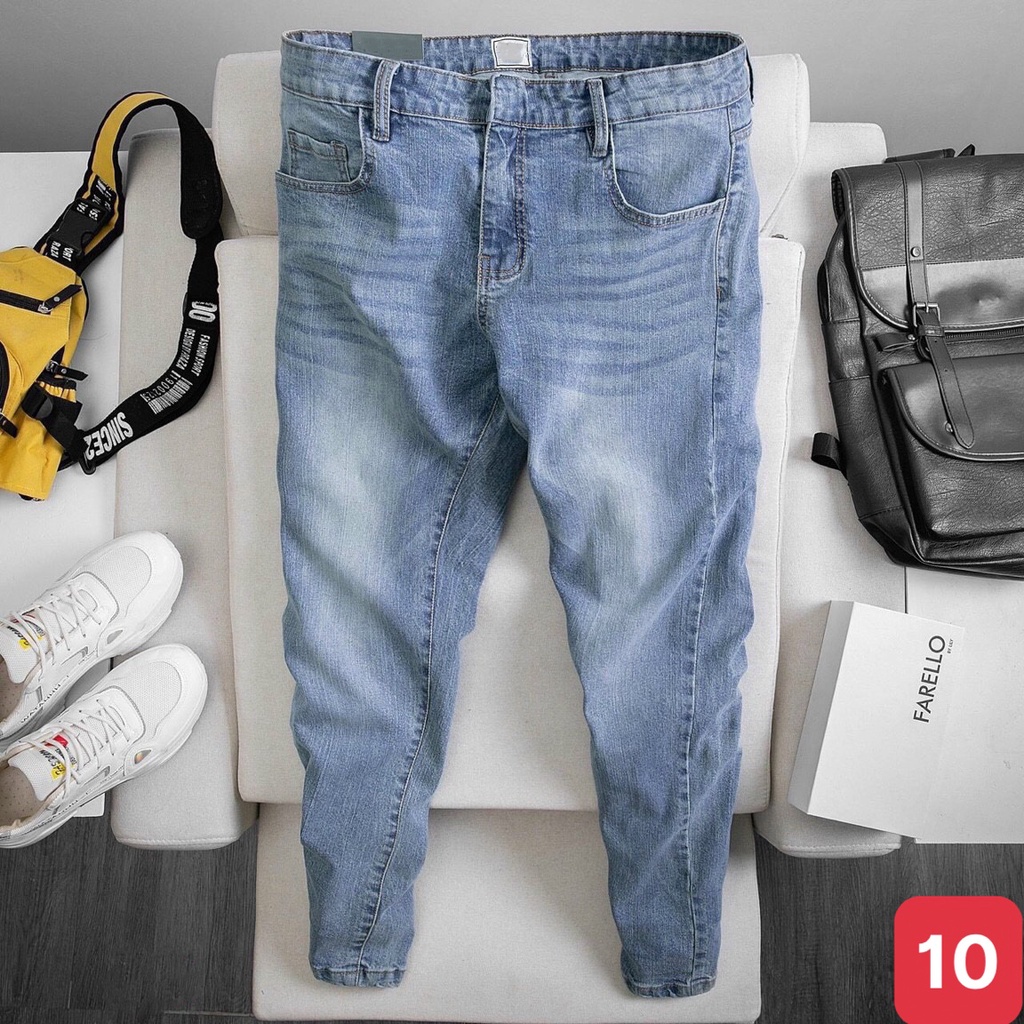 Quần jeans nam màu xanh nhạt trơn không rách gối chất jean bò cao cấp co dãn 4 chiều đẹp rin from dáng rin skinny ADO10