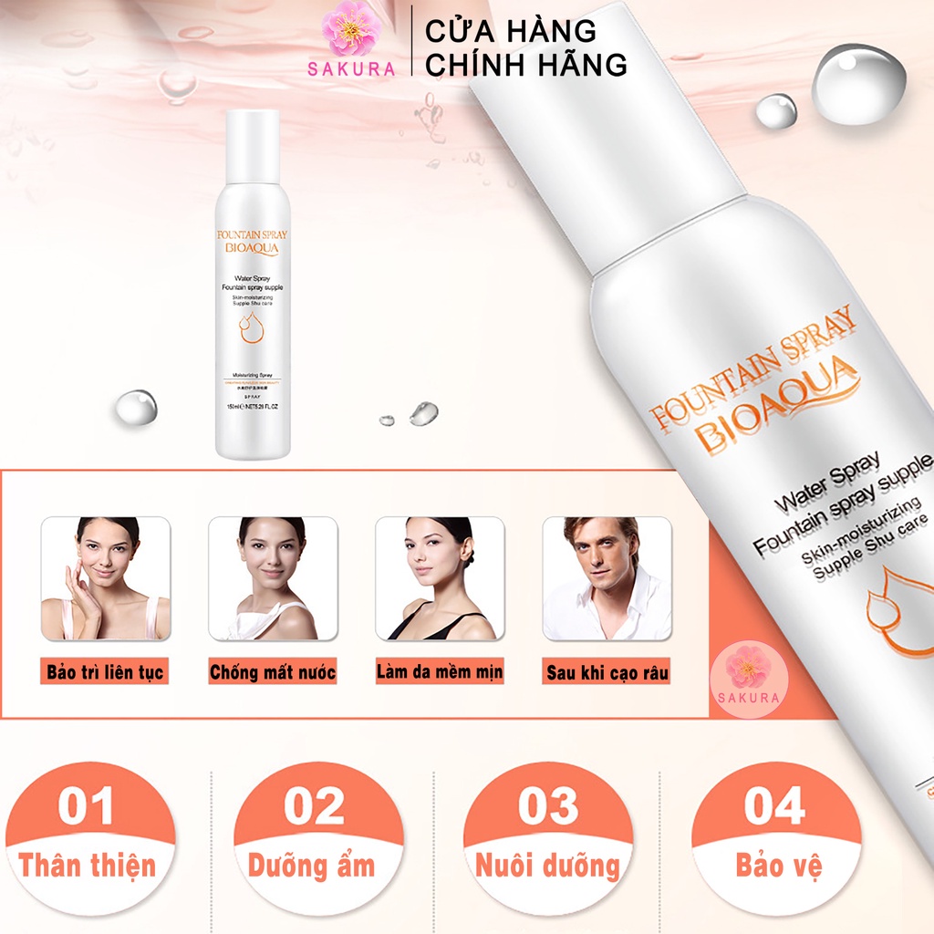Xịt khoáng BIOAQUA dưỡng ẩm kiểm soát dầu cố định lớp trang điểm nội địa trung Sakura 150ml