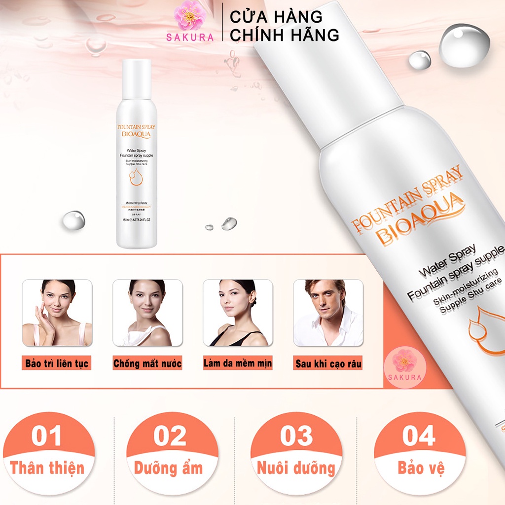 Xịt khoáng BIOAQUA dưỡng ẩm kiểm soát dầu cố định lớp trang điểm nội địa trung Sakura 150ml