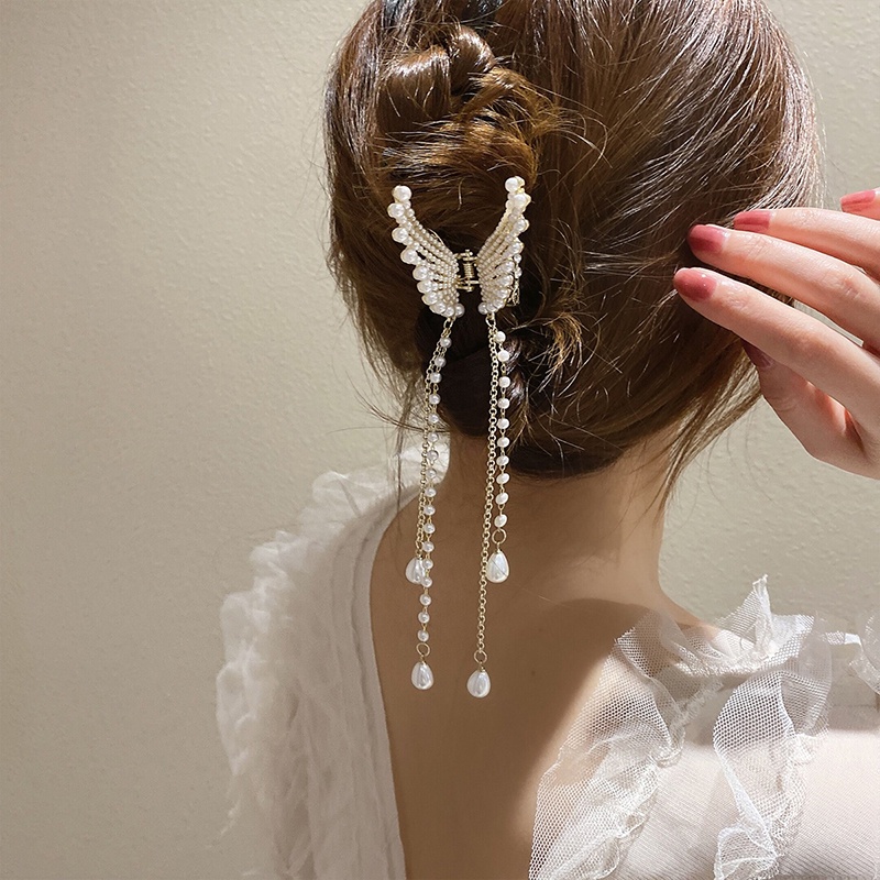 Kẹp Tóc Hình Bướm Đính Ngọc Trai Giả Phong Cách Hàn Quốc Thanh Lịch Dành Cho Nữ