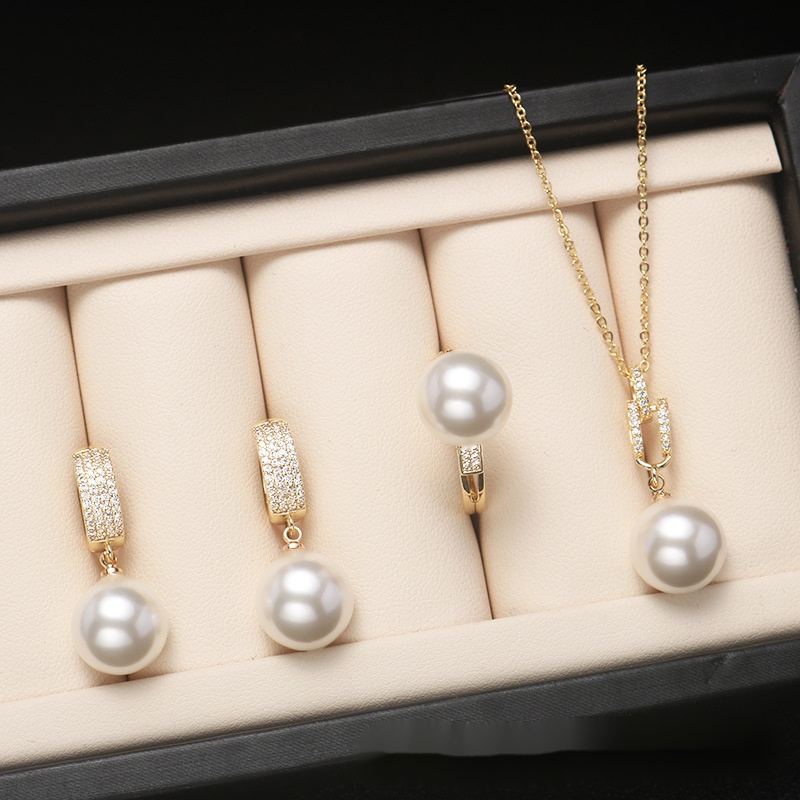 Set Ba Món Trang Sức Ngọc Trai Vỏ Sò Tròn Thời Trang Sang Trọng Cho Nữ