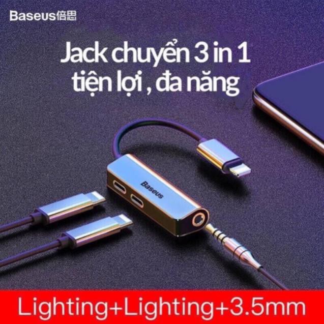 Bộ chia 3 cổng Lightning sang 2 Lightning + 1 Audio AUX 3.5mm Baseus L52 cho iPhone/ iPad.Sạc+game+nghe nhạc, gọi điện