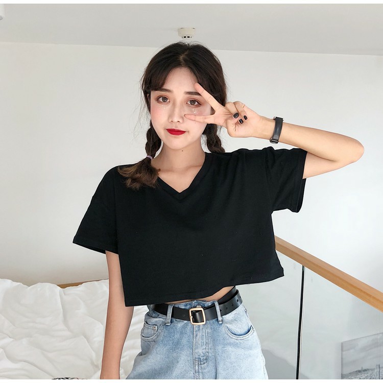 Áo Thun CROPTOP CỔ TIM TRƠN Nữ chất liệu COTTON (5 MÀU)