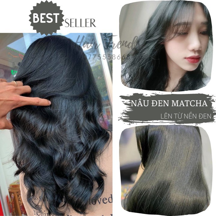 Thuốc nhuộm tóc màu NÂU ĐEN MATCHA tặng kèm trợ dưỡng,màu nhuộm Chiko-hairtrends shop (CCK5.98)