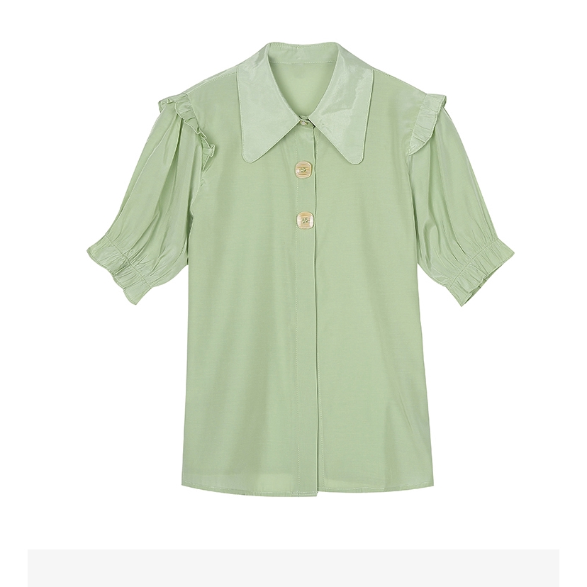 New 2020 White Green Solid Color Summer Fashion Korean Style Loose Short Sleeves Casual OL Office  Shirts Top for Women | BigBuy360 - bigbuy360.vn