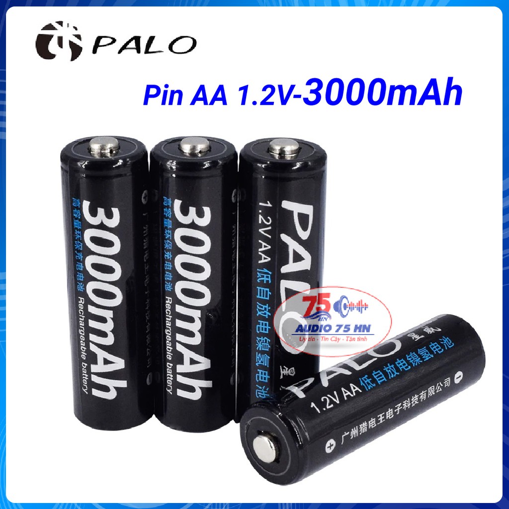 Bộ 04 viên Pin sạc Palo 3000mAh AA màu đen, pin Ni-mh dung lượng cao dùng cho mic karaoke ,máy đo huyết áp,đồ chơi ...