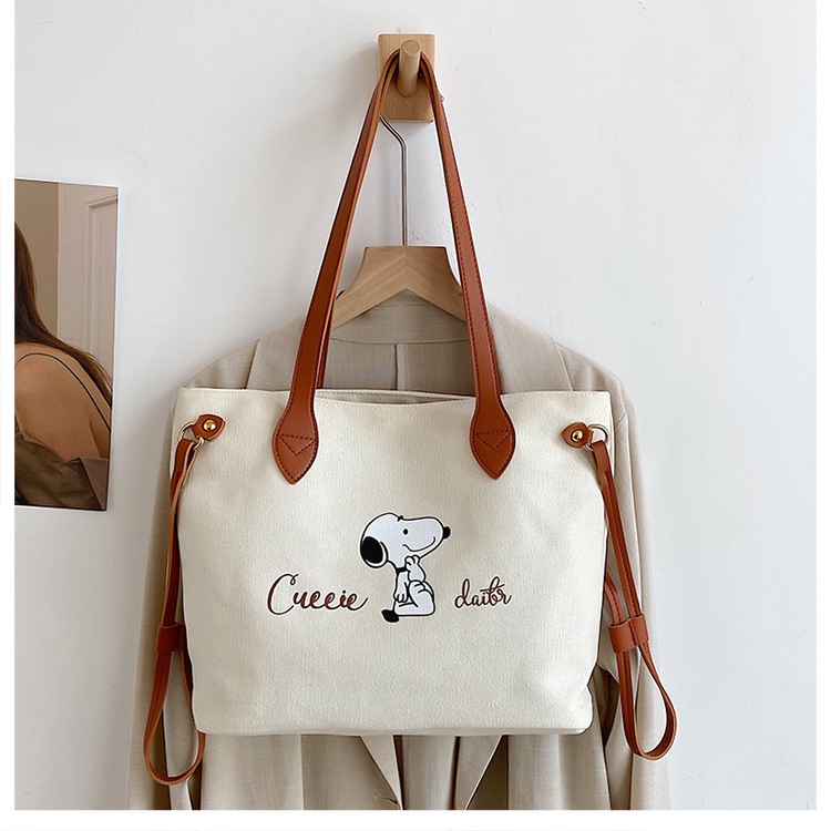 Túi Xách tote Vải canvas In Hình Snoopy Đáng Yêu Thời Trang Cho Nữ